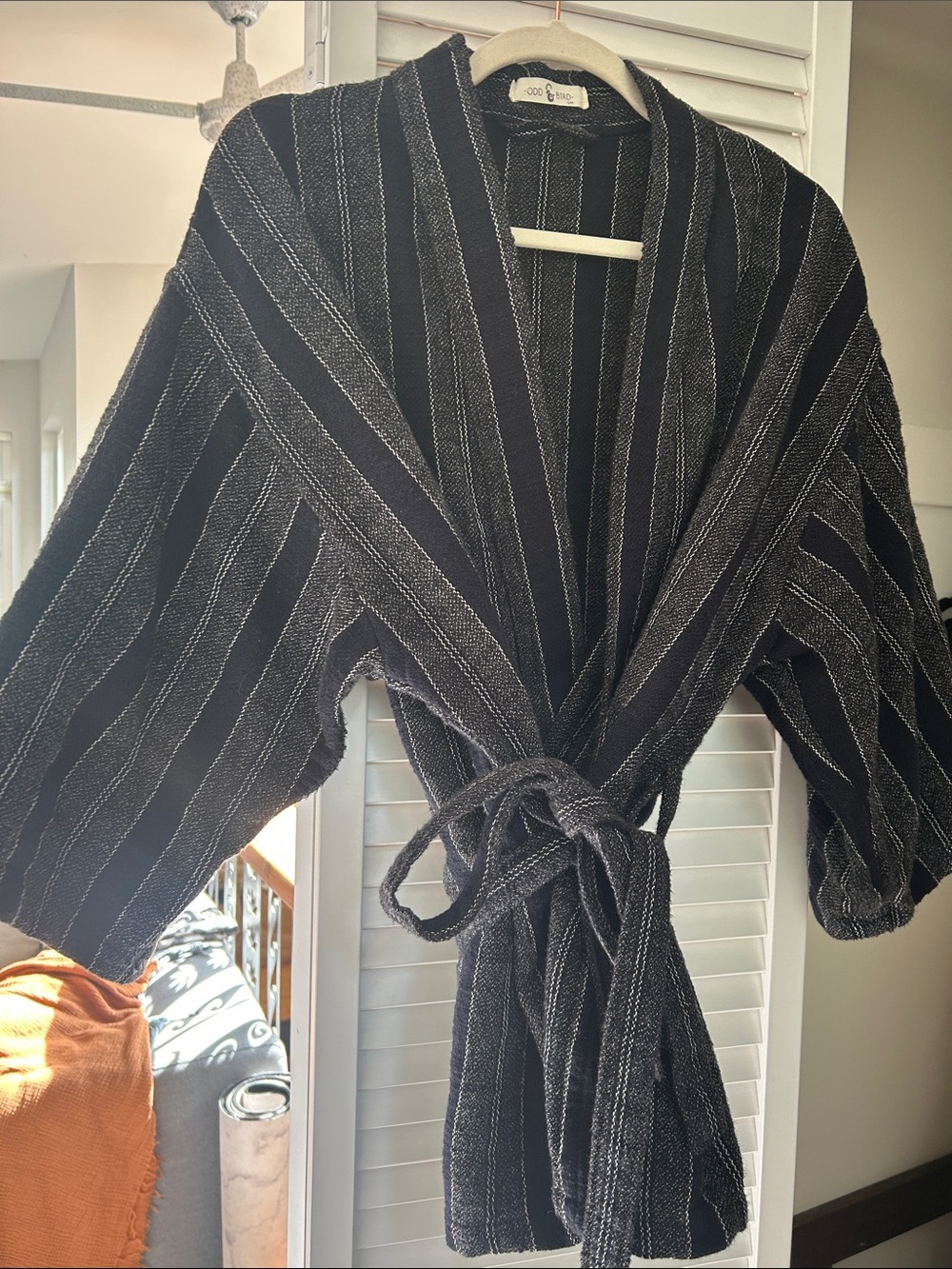 Black Striped Tie-Waist Kimono Jacket by LoveFire